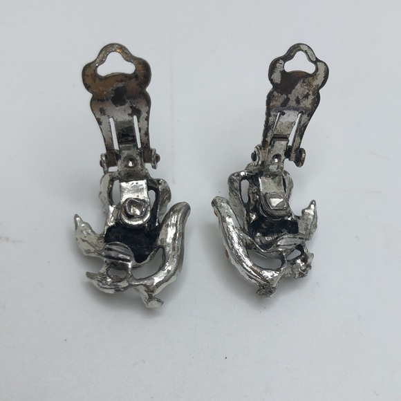 VTG Elegant Single Rosebud  Earrings Clip-on Silver tone with rhinestones - Picture 6 of 6